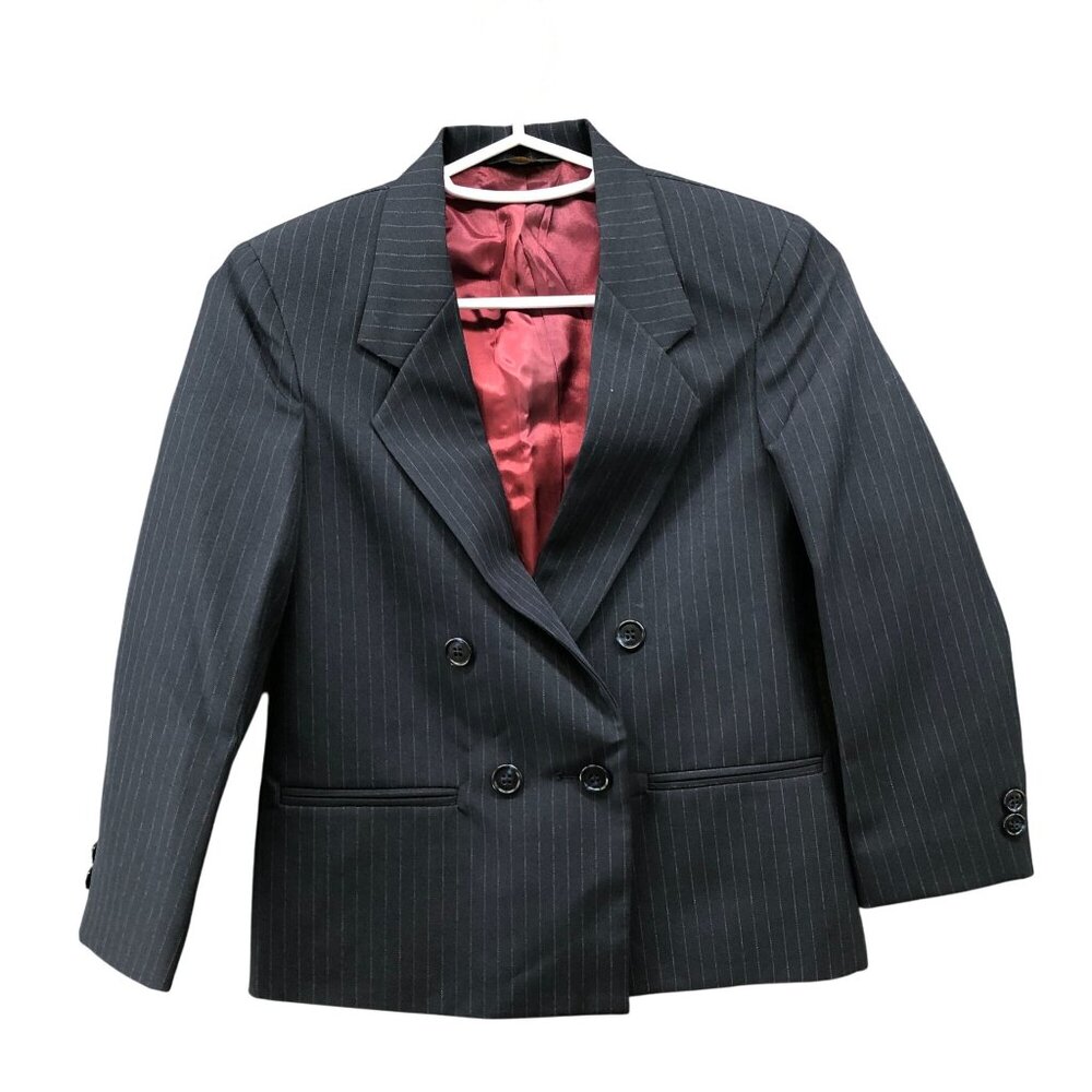 Michael James Boys Suit Jacket 8S Black‎ Pinstriped Double Breasted Formal